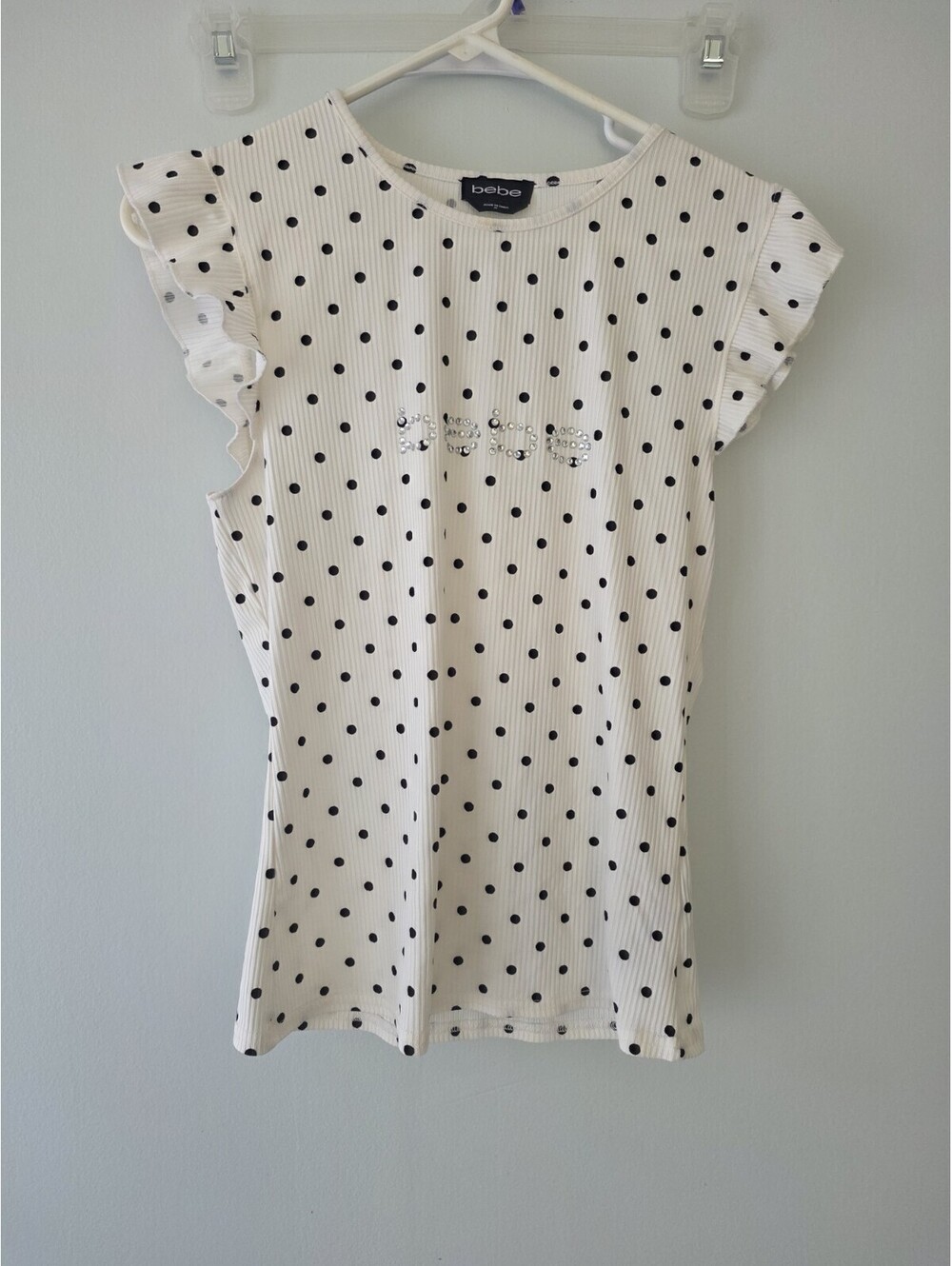 Women’s Bebe White & Black Polka Dot Top w/ Ruffled Sleeves Size: Medium